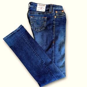 True Religion Billie Mid Rise Slim Straight Blue Jeans Stretchy Women Size 25